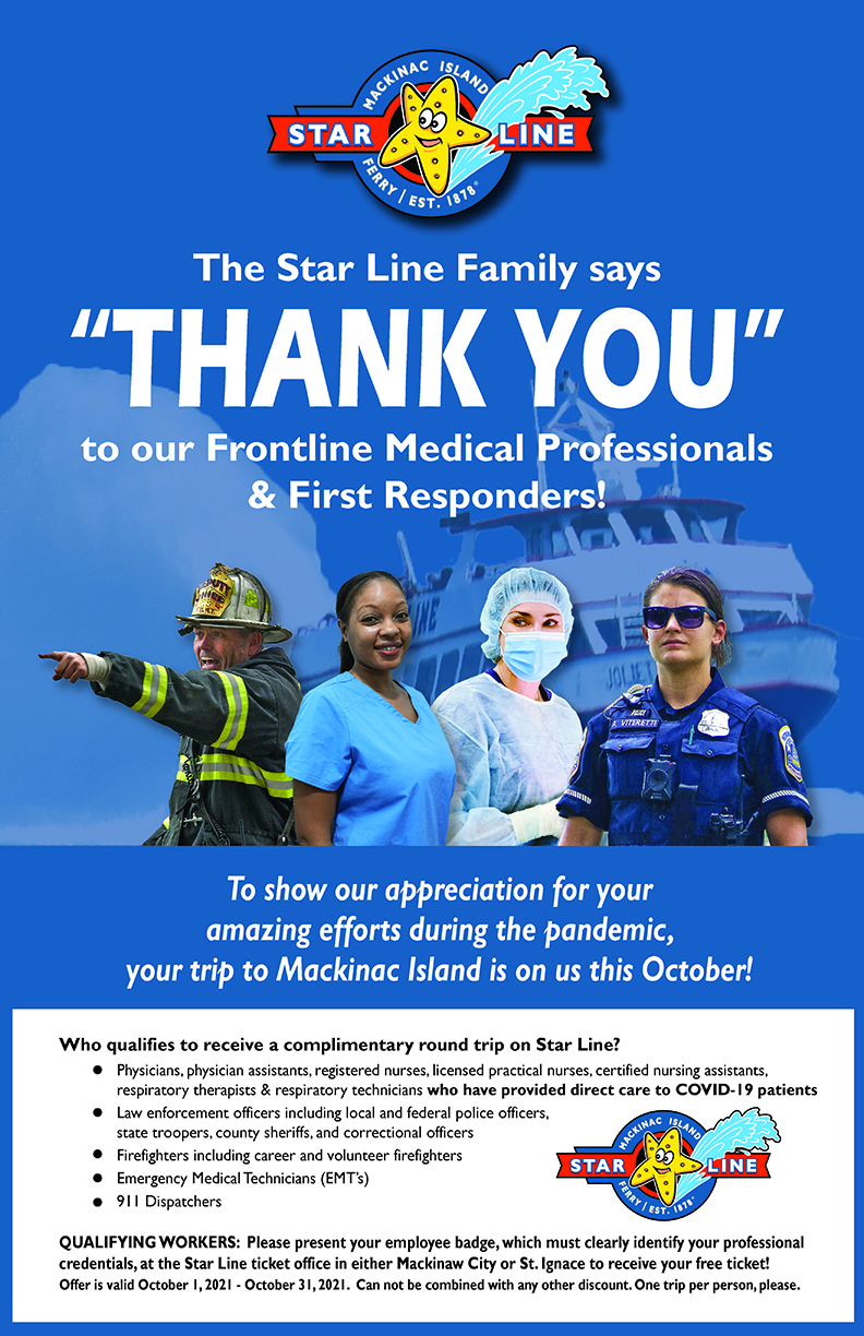 Star Line Mackinac Island Hydro-Jet Ferry offers free island trips to frontline medical professionals and first responders