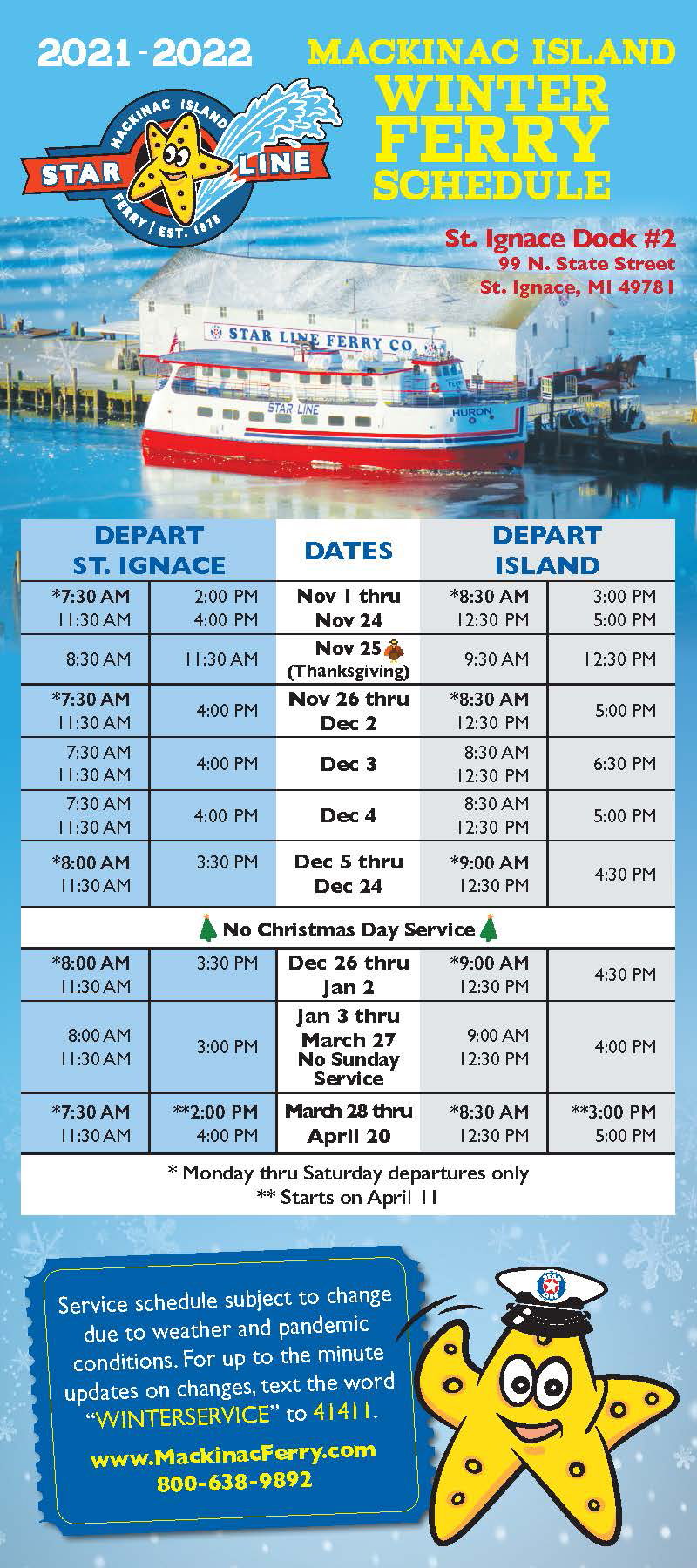 Star Line Mackinac Island Winter Ferry Schedule